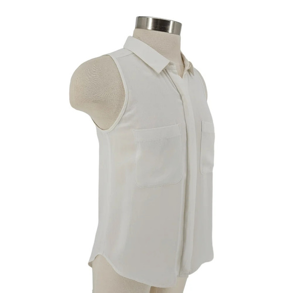 Trina Turk Shirt White Sleeveless Button Up Collared Pocket Tank Top - Picture 2 of 7